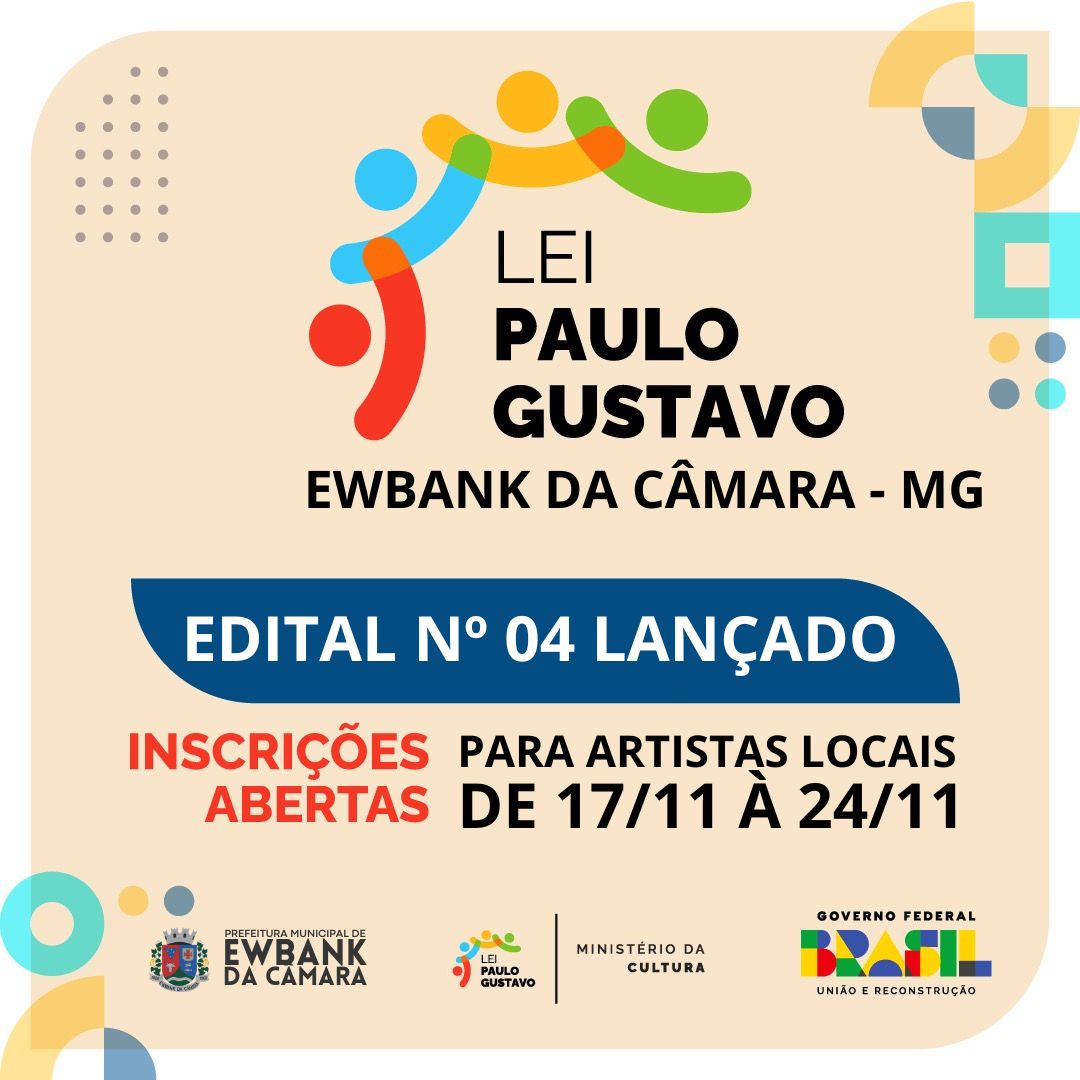 Edital 04/2023 para a premiação de agentes culturais que faz parte da Lei Paulo Gustavo